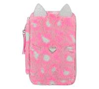 Depesche- Selvaggio TopModel Wild 12787-Astuccio a 3 Scomparti, con Naso a Forma di Cuore e Motivo maculato, con matite Colorate, Righello, Forbici, ECC, Colore Rosa, 12787