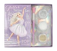 Depesche TopModel 12322-Set Bambini, con 42 Tatuaggi Adesivi, 1 Pennello e 3 polveri Glitterate in Argento, Bianco e Oro, Multicolore, Small, 12322