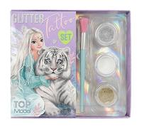 Depesche 12518 TOPModel Fantasy Tiger-Set Bambini con 30 Tatuaggi Adesivi, 1 Pennello e 3 polveri Glitterate in Argento, Bianco e Oro, Stampa Animale, Colore Mehrfarbig, Small