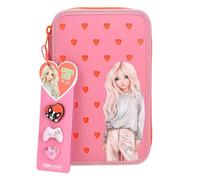 Depesche TOPModel 14128 Astuccio a 3 Scomparti con perni in Silicone 2.0 | In rosa e arancione, con ritagli a cuore e motivo modello, astuccio con matite colorate, forbici, righello e molto altro