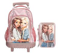 Depesche TOPModel Dots - Zaino per la scuola Trolley e astuccio a 3 scomparti con motivo a pois e glitter, borsa per la scuola con manico telescopico, astuccio con matite colorate, forbici, righello