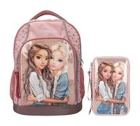 Depesche TOPModel Dots - Zaino scuola e astuccio a 3 scomparti con motivo a pois e glitter borsa per la scuola con spalline regolabili, astuccio con matite colorate, forbici, righello UVM