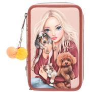 Depesche TOPModel Fur Ever Friends 13673 - Astuccio a 3 Scomparti in Rosa e Rame, con Motivo a Forma di Cane e Gatto, Astuccio con matite Colorate, Forbici, Righello e Molto Altro.