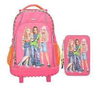 Depesche TOPModel Joy - Zaino per la scuola Trolley e astuccio a 3 scomparti con motivo e ciondolo con perline, borsa per la scuola con spalline regolabili, astuccio con matite colorate, forbici