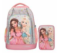 Depesche - TOPModel Juicy - Zaino per la scuola e astuccio a 3 scomparti, con motivo e motivo floreale, borsa per la scuola con spalline regolabili, astuccio con matite colorate, forbici, righello e