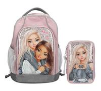 Depesche TOPModel My BFF - Zaino per la scuola e astuccio a 2 scomparti con motivo e brillantini, borsa per la scuola con spalline regolabili, astuccio con matite colorate, forbici, righello UVM.