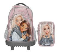 Depesche TOPModel My BFF - Zaino per la scuola Trolley e astuccio a 2 scomparti, con motivo e brillantini, borsa per la scuola con spalline regolabili, astuccio con matite colorate, forbici, righello