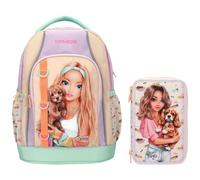 Depesche TOPModel Sunny Dog: zaino per la scuola e astuccio a 3 scomparti, con motivo cane, zaino per la scuola con spalline regolabili, astuccio con matite colorate, forbici, righello, ecc.