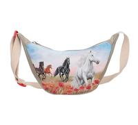 Depesche-Umhängetasche Joy 13343 Miss Melody Poppy Sand Mezzaluna in Beige, con Motivo di Cavalli e Papaveri, Piccola Borsa con Tracolla Regolabile, Multicolore, One Size