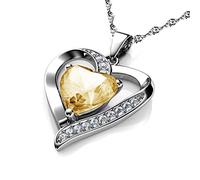 DEPHINI - Collana a forma di cuore - in argento Sterling 925 - pietra portafortuna dorata impreziosita con cristalli Zirconia cubica - Collana da donna in argento placcato al rodio 45,7 cm