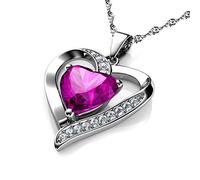 DEPHINI - Rosa cuore collana 925 argento ciondolo a forma di cuore con zirconi bianchi e rosa con pietra CZ, con cristallo per donne