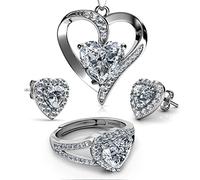 DEPHINI - Set di gioielli di lusso - Collana da donna a forma di cuore - Orecchini e anello - Argento Sterling 925 - Zirconi cubici, Argento sterling, Zirconia cubica