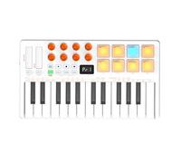 Depisuta Controller Tastiera MIDI, Macchina Beat Maker USB Bluetooth a 25 Tasti con Pad Sensibili Alla velocità, Ricevitori Wireless, modalità Arpeggiatore e Accordi per la Musicale (WHITE)