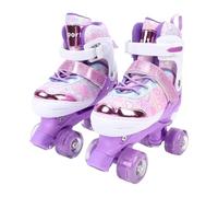 Depisuta Pattini a rulli per ragazze 6-12 anni, Pattini a rulli a doppia regolabili di 3 dimensioni con ruota lampeggiante e cuscinetto ABEC, Bambini Quad Patini per Interno all'aperto (L)