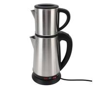 Depisuta Set Bollitore Turco Elettrico da 1800 W, Set Teiera Turca con Bollitore Doppio da 1 e 2 Litri, Macchina per il tè in Acciaio Inossidabile con Infusore Rimovibile (Spina europea 220 V)