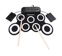 Depisuta Set di Tamburi Elettrici, 7 Pad Praticano Tamburi con Jack per Cuffie, Bulit Negli Altoparlanti, Tamburi a Roll -up Portatile Ricaricabile con Bacchette e Pedale per Bambin (bianco e nero)