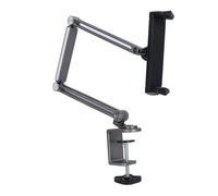 Depisuta Supporto per telefono da scrivania e letto,supporto per cellulare con braccio lungo regolabile con rotazione a 360 gradi, supporto per tablet con morsetto e luce regolabile (GREY)