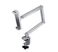 Depisuta Supporto per telefono da scrivania e letto,supporto per cellulare con braccio lungo regolabile con rotazione a 360 gradi, supporto per tablet con morsetto e luce regolabile (SILVER)