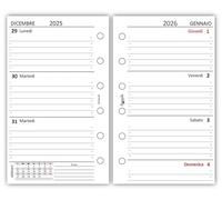 Depoint.it Ricambio Agenda Organizer Settimanale per Adulti, Formato 7x12 cm, Carta 90gr Bianca, Bilingua Italiano e Inglese, Compatibile con Organizer Standard