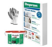 DEPRON Pannelli Isolanti 12 mm (125×80 cm) - Confezione 10 m² + Colla Glutolin 8 kg | Isolamento Termico e Acustico per Pareti e Soffitti | 1 paio di guanti in nitrile HYTAMA TOOLS