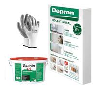 DEPRON Pannelli Isolanti 3 mm (125×80 cm) - Confezione 40 m² + Colla Glutolin 8 kg | Isolamento Termico e Acustico per Pareti e Soffitti | 1 paio di guanti in nitrile HYTAMA TOOLS