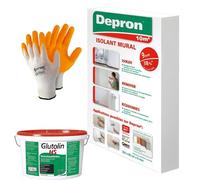 DEPRON Pannelli Isolanti 9 mm (125×80 cm) - Confezione 10 m² + Colla Glutolin 8 kg | Isolamento Termico e Acustico per Pareti e Soffitti | 1 paio di guanti in nitrile HYTAMA TOOLS