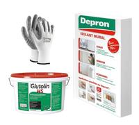 DEPRON Pannelli Isolanti 9 mm (125×80 cm) - Confezione 20 m² + Colla Glutolin 8 kg | Isolamento Termico e Acustico per Pareti e Soffitti | 1 paio di guanti in nitrile HYTAMA TOOLS