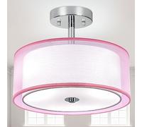 Depuley Lampada da soffitto a LED moderna, semi-flush mount, lampada a tamburo rosa con due strati, paralume con 3 base E27 (lampadina non inclusa) per soggiorno, camera da letto, cucina, cameretta