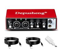 Depusheng Interfaccia audio USB 2i2, 24 bit/192 kHz, alimentazione phantom da 48 V, Plug & Play per podcast/canto/chitarra, compatibile con PC/Mac/iOS, metallo rosso