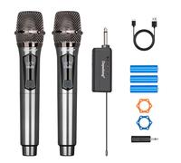 Depusheng Microfoni wireless, doppio sistema di microfoni karaoke, microfonos inalambricos con ricevitore ricaricabile, kit microfono dinamico senza fili per voce, matrimoni, DJ, feste, discorsi