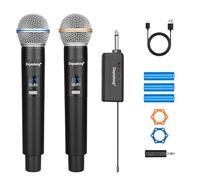 Depusheng Sistema di microfono karaoke wireless duale, set di microfono dinamico con ricevitore ricaricabile per canto, festa, DJ, matrimonio