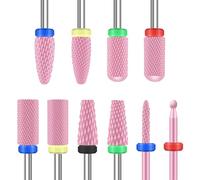 Depvko 10 punte per trapano per unghie in ceramica, 3/32'' punte fresa unghie professionali elettrico per manicure e pedicure, set per unghie in gel acrilico, punta fresa cuticole sicurezza, rosa