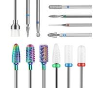 Depvko Set di 13 punte fresa unghie professionale, 3/32" punte per fresa unghie Nail Tech, metallo duro diamante in ceramica Efile punta fresa cuticole con spazzola per manicure pedicure, salone casa