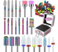 Depvko Set di 25 punte fresa unghie professionale con supporto rosa e 50 fasce abrasive, 3/32'' punte per fresa unghie in carburo diamanti ceramica, punta fresa rimuovi smalto acrilico gel per unghie