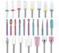 Depvko Set di 26 punte fresa unghie, 3/32‘’ punte di sicurezza professionali in ceramica per trapano per unghie, punte diamantate per cuticole Efile, punte per rimozione unghie in gel, salone di casa
