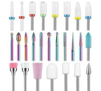 Depvko Set di 26 punte fresa unghie, 3/32‘’ punte di sicurezza professionali in ceramica per trapano per unghie, punte diamantate per cuticole Efile, punte per rimozione unghie in gel, salone di casa