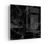 DEQORI Cassetta portachiavi bianca, 30 x 30 cm, motivo piastra in marmo vicina, in vetro e metallo, con 50 ganci + 2 magneti, moderna scatola magnetica e scrivibile