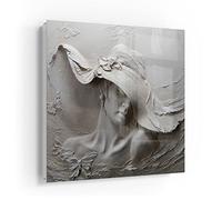 DEQORI Cassetta portachiavi bianca, 30 x 30 cm, motivo scultura di una donna, in vetro e metallo, con 50 ganci + 2 magneti, design moderno e magnetico