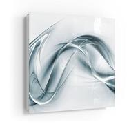 DEQORI Cassetta portachiavi bianca, 30 x 30 cm, motivo vibrazioni cromate, in vetro e metallo, con 50 ganci + 2 calamite, scatola dal design moderno magnetica e scrivibile
