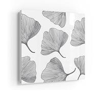 DEQORI Cassetta portachiavi bianco, 30 x 30 cm, motivo foglie di ginkgo schizzate, in vetro e metallo, con 50 ganci + 2 calamite, scatola dal design moderno magnetica e scrivibile