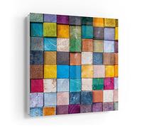 DEQORI Cassetta portachiavi bianco, 30 x 30 cm, motivo mosaico in legno colorato, in vetro e metallo, con 50 ganci + 2 calamite, scatola dal design moderno magnetica e scrivibile