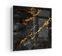 DEQORI Cassetta portachiavi bianco, 30 x 30 cm, motivo pietra naturale finita, in vetro e metallo, con 50 ganci + 2 calamite, scatola dal design moderno magnetica e scrivibile