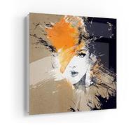DEQORI Cassetta portachiavi bianco, 30 x 30 cm, motivo viso astratto, in vetro e metallo, con 50 ganci + 2 calamite, scatola dal design moderno magnetica e scrivibile