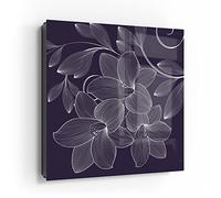 DEQORI Cassetta portachiavi nera, 30 x 30 cm, motivo elegante grafico a giglio, in vetro e metallo, con 50 ganci + 2 magneti, moderna scatola magnetica e scrivibile