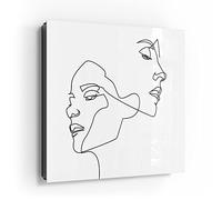 DEQORI Cassetta portachiavi nera, 30 x 30 cm, motivo facce collegate, in vetro e metallo, con 50 ganci + 2 magneti, scatola moderna magnetica e scrivibile
