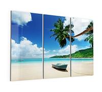 DEQORI Immagini in vetro vero | motivo "barca in acqua poco profonda" | orizzontale 3 pezzi 150 x 100 cm | grande decorazione XXL | Quadro da parete per soggiorno, camera da letto, corridoio e cucina