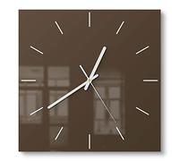 DEQORI Orologio in Vetro 30 x 30 cm | Tinta Unita Marrone | Design Silenzioso per Parete | Moderno per Soggiorno e Cucina