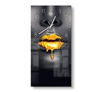 DEQORI Orologio in vetro | orizzontale 30 x 60 cm | motivo labbra dorate | grande orologio di design XXL in vetro | orologio da parete silenzioso per soggiorno e cucina | orologio moderno per la