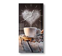 DEQORI Orologio in vetro | orizzontale 30 x 60 cm | motivo rustico amanti del caffè | grande orologio di design XXL in vetro | orologio da parete silenzioso per soggiorno e cucina | orologio moderno