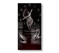 DEQORI Orologio in vetro | orizzontale 30 x 60 cm | motivo tazza di caffè | grande orologio di design XXL in vetro | orologio da parete silenzioso per soggiorno e cucina | orologio moderno per la